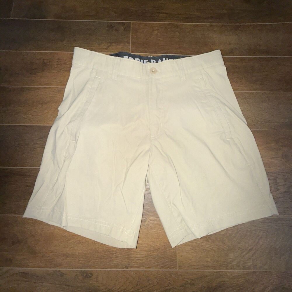 Eddie Bauer Tech Chino Short Light Khaki Sz 32 7” Inseam W Slash Pockets